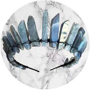 Handmade grey labradorite crystal moon crown headband with vintage wire-wrapped design