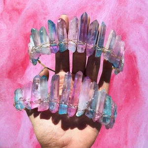 Aura crystal mermaid tiara with blue and purple electroplated quartz for bridal gift