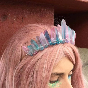 Mermaid style aura crystal crown headband with purple and blue iridescent stones