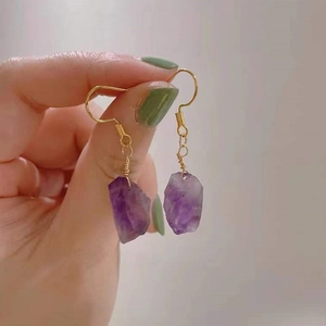 Boho Natürliche Amethyst Citrin Unregelmäßige Rohstein Ohrhänger Für Damen Handgefertigte Drahtumwickelte Kristall Ohrringe Schmuck