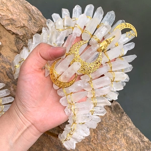 Handmade white crystal crown headband with gold moon and star accents for party