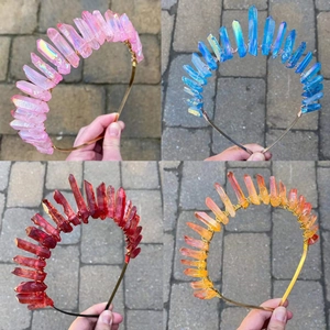 Handmade Natural Crystal Crown Headband For Women Bohemian Gothic Quartz Hair Hoop Bridal Wedding Party Hair Accessories Tiara