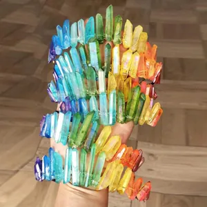Natural Rainbow Crystal Crown Headband Handmade Gradient Stone Cluster Tiara For Wedding Festival Party Bohemian Women Hair Jewelry