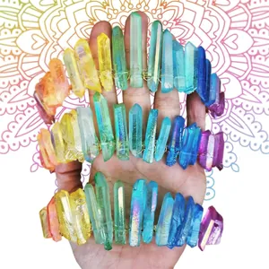 Handmade rainbow crystal cluster headband with gradient electroplated stones on wire crown