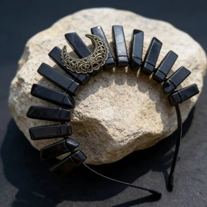 Serre-tête Bohème en Pierre Naturelle et Cristal Avec Diadème Lune Ajourée en Alliage Couronne Gothique Accessoires Cheveux pour Femmes Mariage Fête