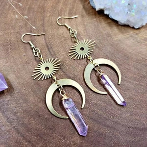 Bohemian Sun Moon Dangle Earrings Vintage Alloy Crystal Point Drop Earrings For Women Witchy Occult Jewelry Gift