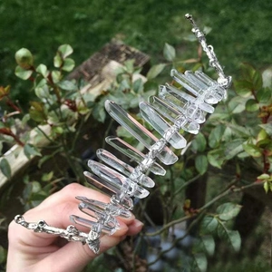 Peigne à cheveux fait main en cristal de quartz blanc et fil d'argent pour mariée