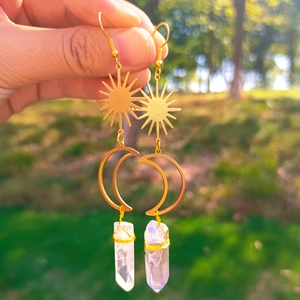 Boucles d'Oreilles Pendantes en Alliage de Cristal Bohème pour Femmes Vintage Plaqué Or Soleil Lune Pendantes Bijoux Artisanaux Mystiques Cadeau