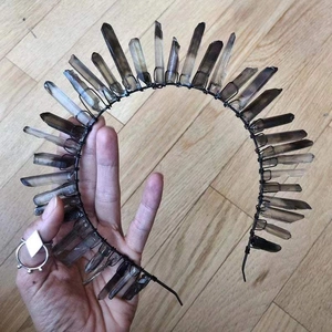 Gothic Natural Crystal Crown Headband Tawny White Handmade Wire Wrapped Hair Accessory For Wedding Party Women Jewelry