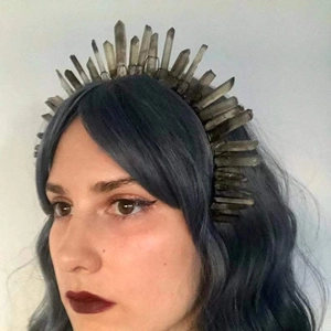 Smoky grey natural crystal crown headband for bridal party and gothic photo props