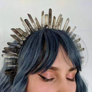 Gothic smokey quartz crystal crown headband for bridal parties and festival hair decor