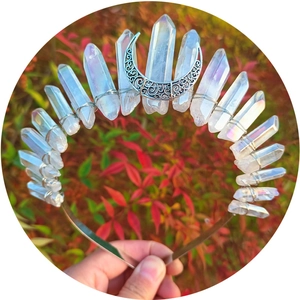 Couronne de cristal wicca faite main avec pointes de quartz blanc et diadème de lune