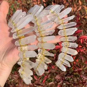 Natural White Crystal Raw Stone Crown Headband Vintage Bohemian Hand-wrapped Gold Wire Hair Accessories For Women Party