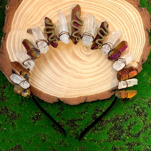 Serre-tête couronne de cristal de lune fait main avec pierres et accents de serpent
