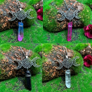 Triple Moon Goddess Natural Crystal Pendant Necklace Handmade Wiccan Jewelry Healing Stone Necklace For Women Gift