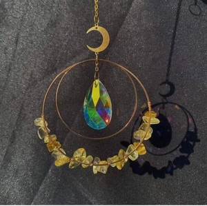 Scacciapensieri Cristallo Luna Boho Fatto a Mano Con Frammenti di Ametista Naturale Prisma Decorazione Pendente per Casa Giardino