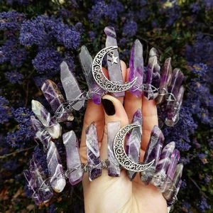 Handmade Natural Amethyst Raw Crystal Tiara Headband Bohemian Celestial Moon Star Quartz Bridal Hair Crown For Wedding Festival Women Hair Accessories