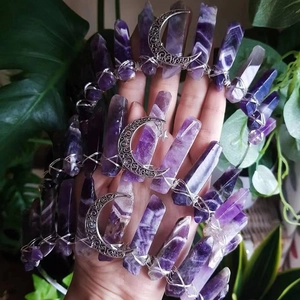 Handmade amethyst crystal crown with crescent moons for weddings and bohemian festivals