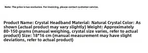 Detailed size and material specs for natural crystal moon wedding tiara and crown