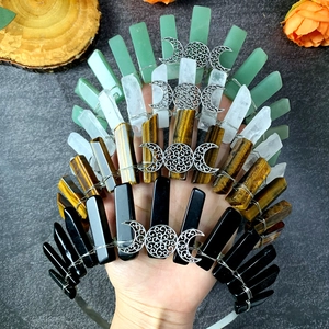 Natural Crystal Raw Stone Crown Triple Moon Goddess Bohemian Bridal Headband For Wedding Party Women Hair Accessories