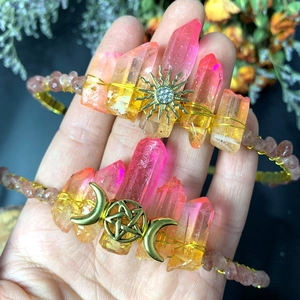 Handmade Bohemian Aura Quartz Crystal Crown Sun Moon Celestial Headband Bridal Wedding Hair Jewelry For Women