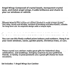 Detailed specifications of Angel Wing Suncatcher made of crystal and zinc alloy