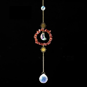 Golden suncatcher wind chime with crystal ball and crescent moon pendant decor