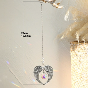 Angel wings suncatcher with crystal prism pendant for garden decor, 27cm total length