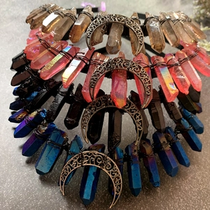 Handmade Bohemian crystal crown headband with crescent moon charm in four colors