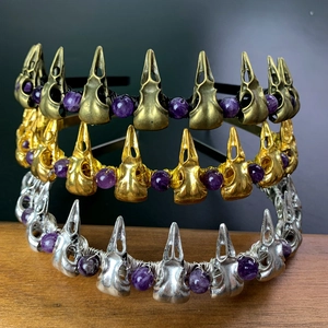 Gothic Crow Skull Headband Amethyst Beads Handmade Wire Wrapped Hair Band Halloween Party Cosplay Women Hair Accessories