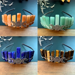 Couronne en Cristal Naturel Fait à la Main Bandeau Déesse Triple Lune Bohème Mystique Accessoire de Cheveux Wiccan pour Femme