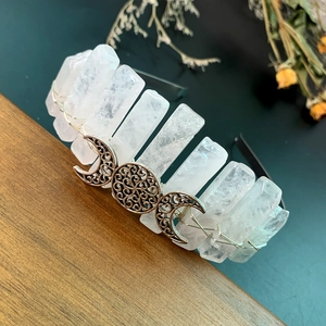 Serre-tête couronne en cristal naturel Triple Moon avec grappes de quartz blanc bohème