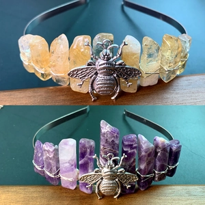 Handmade Natural Crystal Raw Stone Crown Headband Bohemian Forest Style Bee Accessory Wire Wrapped Hair Accessories For Women