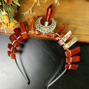 Bohemian crown headband with red crystals and silver hollow moon decorative elements