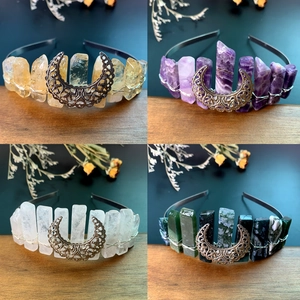 Handmade Natural Crystal Moon Headband Bohemian Mystical Raw Stone Tiara Crown For Women Wedding Party Hair Accessories