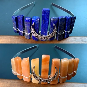 Handmade Raw Crystal Moon Crown Headband Bohemian Mystic Hair Accessories For Women Witchy Natural Stone Hair Hoop Party Jewelry