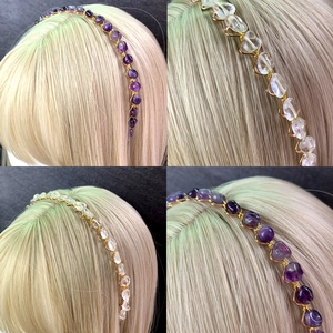 Cerchietto per Capelli Fatto a Mano con Pietre di Cristallo Naturale Filo Intrecciato Bohemien Elegante per Donne Matrimonio