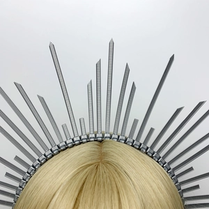 Silver Sunburst Halo Crown Headpiece with Spiked Zip Ties for Gothic Cosplay Costumes