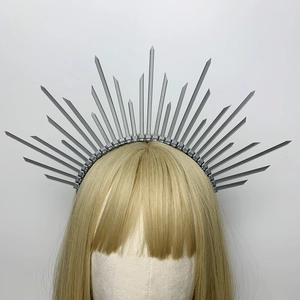 Silver sunburst halo crown headband with radial spikes for hair accessory styling