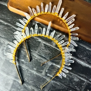 Natural Crystal Aura Crown Headband Bohemia Goddess Raw Stone Hand-Wired Bridal Hair Accessories For Wedding Party Women Jewelry