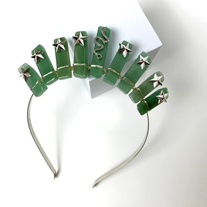 Serre-tête couronne en aventurine verte fait main avec étoiles et serpent en argent
