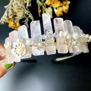 Serre-tête Couronne Fleur en Cristal Rose Fait Main Pour Femme Mariage Fête Bohème Künstliche Perle Imitation Strass Accessoires Cheveux