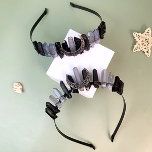 Serre-tête en Cristal Noir Gothique Fait à la Main pour Femme Couronne de Sorcière Vintage Bohème Accessoires de Mariage