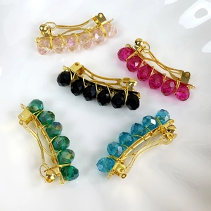 Fermaglio per Capelli con Perle Tonde in Cristallo Fatto a Mano per Donna Clip a Molla Avvolto in Filo Elegante Copricapo
