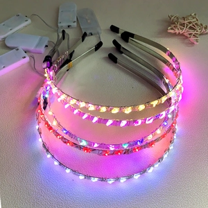 Set of four LED glowing metal crown headbands with various colorful light-up effects