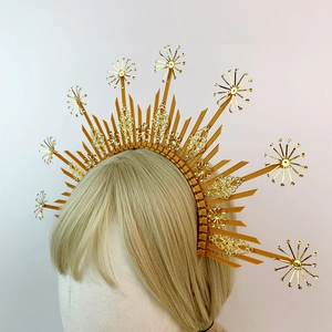 Golden sunburst halo crown headpiece with 3D printed base and metallic details