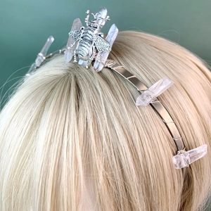 Handgefertigtes Naturweißes Kristall Biene Stirnband Boho Hochzeit Krone Braut Kopfschmuck Waldstil Haarschmuck Für Damen