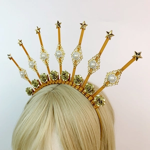 Couronne Halo Or Marie Étoile Rose Serre-tête Alliage Plastique Strass Fausse Künstliche Perle Gothique Cosplay Costume Accessoires