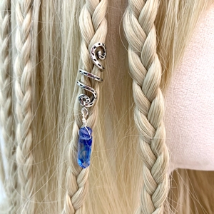 Bohemian silver hair coil with blue crystal pendant for dreadlock braiding accessories
