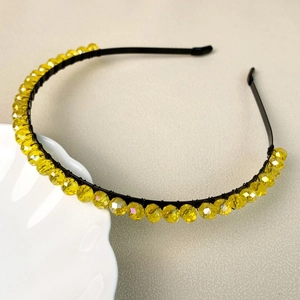 Handmade crown headband featuring yellow crystal beads on a thin metal frame